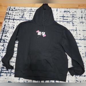 Black Hoodie with Floral Design XXL
